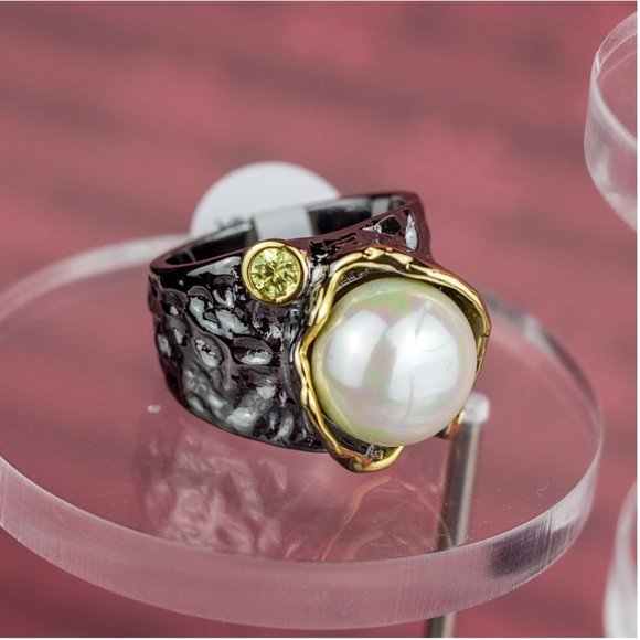 NEW Italian Jewelry Olivine Pearl Ring - Picture 6 of 14